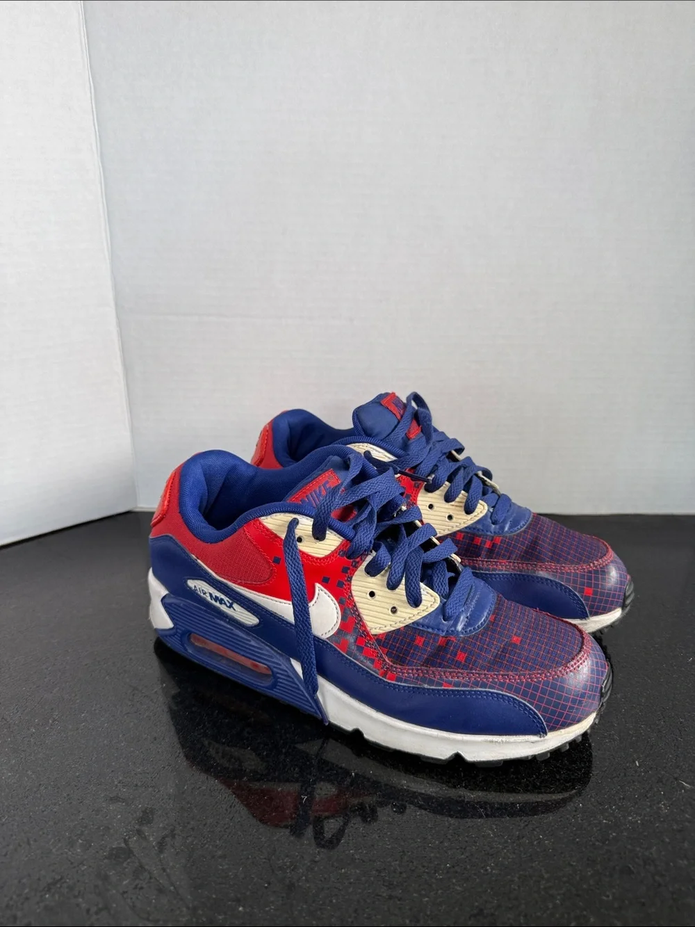 Nike Air Max 90 Premium Mesh GS Boys Size 7Y Deep Royal Blue Light Crimson